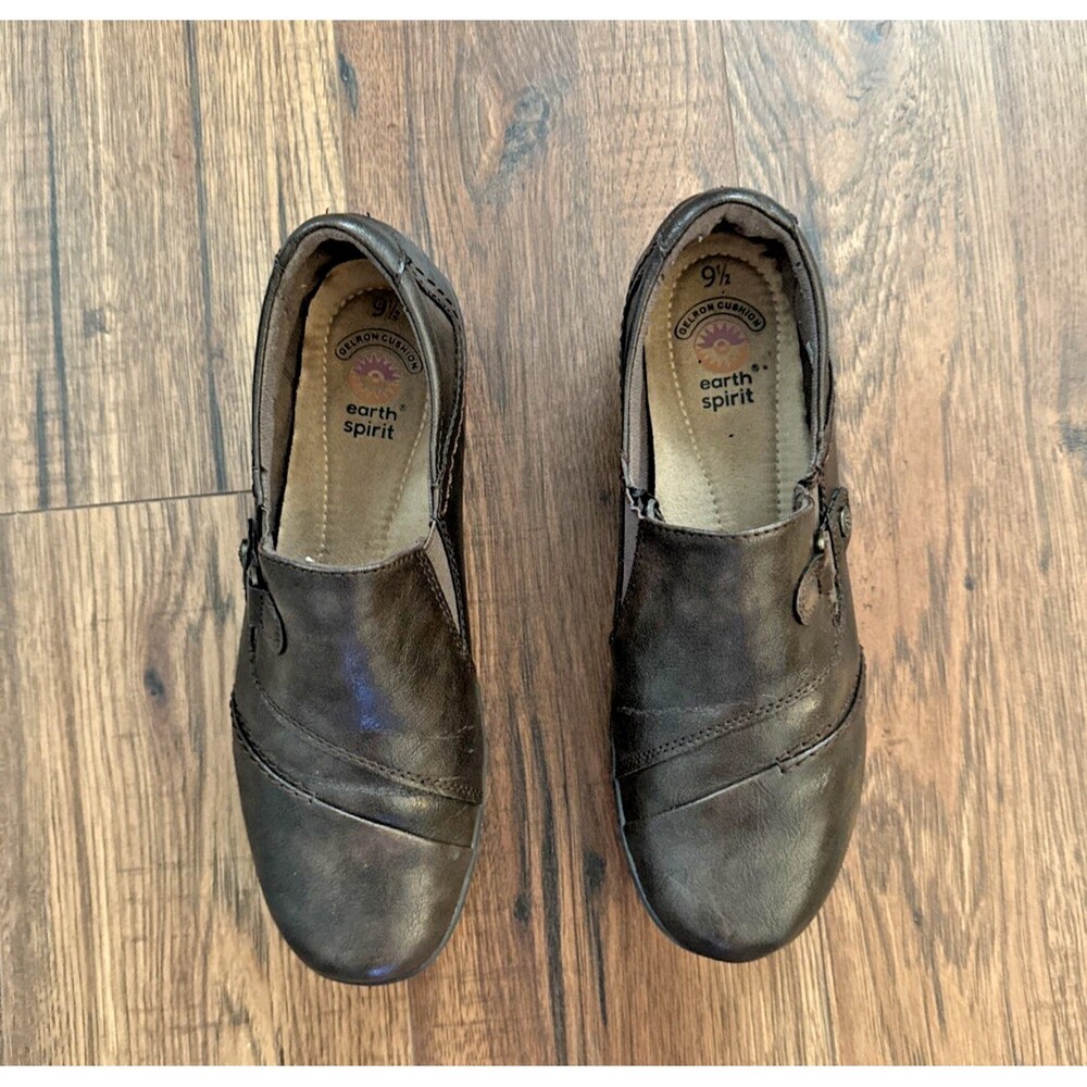 EARTH SPIRIT Loafer Shoes Women Size 9.5 Chocolate Burnished Flat Slip on